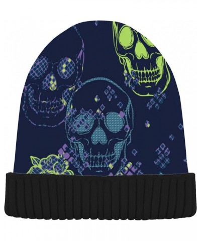 Blue Grunge Skull Beanie Hat Slouchy for Women Men Double Side Wear Skully Cap Knitting Kit Thick Soft Warm for Cold Weather ...