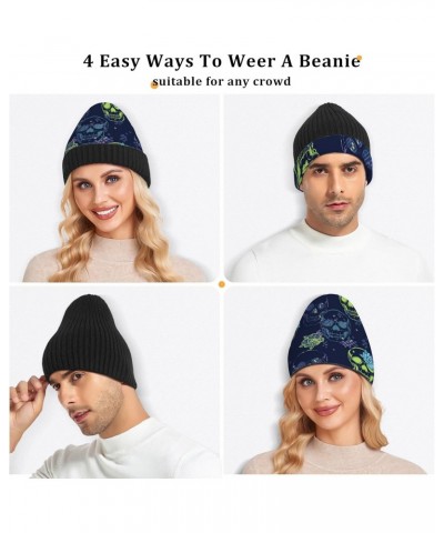 Blue Grunge Skull Beanie Hat Slouchy for Women Men Double Side Wear Skully Cap Knitting Kit Thick Soft Warm for Cold Weather ...