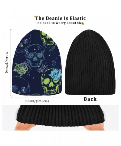 Blue Grunge Skull Beanie Hat Slouchy for Women Men Double Side Wear Skully Cap Knitting Kit Thick Soft Warm for Cold Weather ...