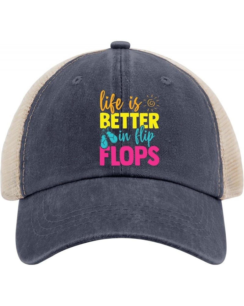 Life Is Better in Flip Flops Trucker Hat Anime Hat AllBlack Men Hats Gifts for Women Cycling Cap Purplish Blue01 $10.29 Baseb...