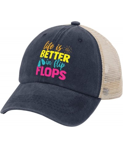 Life Is Better in Flip Flops Trucker Hat Anime Hat AllBlack Men Hats Gifts for Women Cycling Cap Purplish Blue01 $10.29 Baseb...