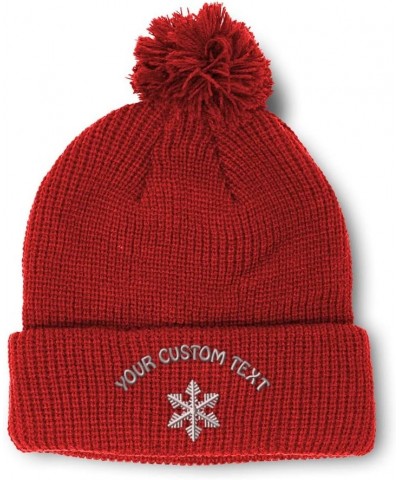 Custom Pom Pom Beanies for Women Snow Flakes Christmas B Embroidery Skull Cap Winter Hats for Men 1 Size Red Personalized Tex...