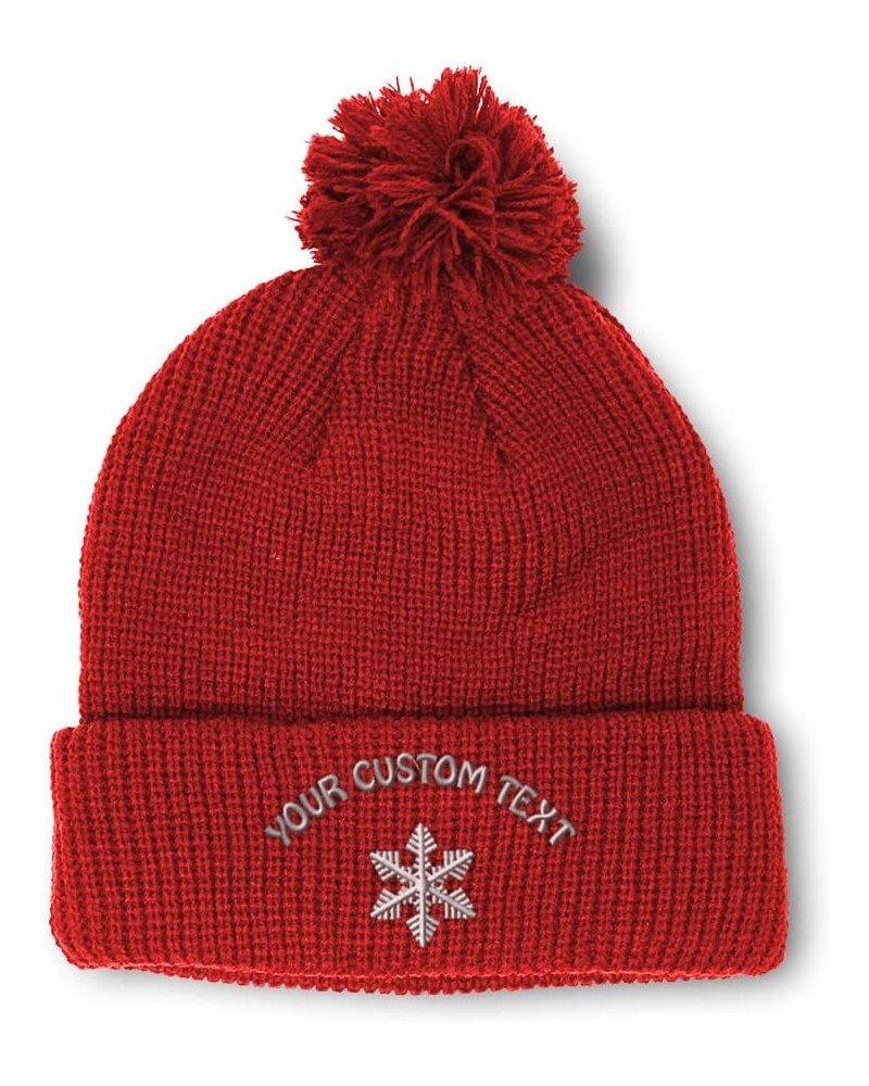 Custom Pom Pom Beanies for Women Snow Flakes Christmas B Embroidery Skull Cap Winter Hats for Men 1 Size Red Personalized Tex...