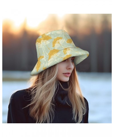 Swan Women Winter Faux Fur Bucket Hat, Fluffy Fuzzy Warm Hats, Plush Fisherman Cap Ginkgo $15.65 Bucket Hats