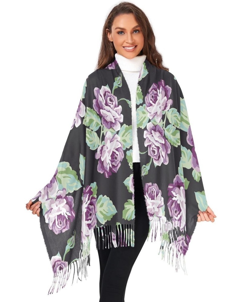 Scarf for Women Purple Rose Pashmina Soft Cashmere Scarf Tassel Shawl Scarf Wraps Warm for Fall Winter 86×30 inch $10.92 Scarves