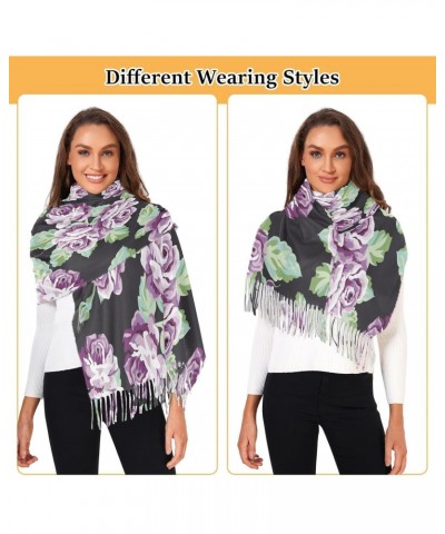 Scarf for Women Purple Rose Pashmina Soft Cashmere Scarf Tassel Shawl Scarf Wraps Warm for Fall Winter 86×30 inch $10.92 Scarves