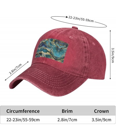 Azurite Teal and Foil Gold Oil Marble Pattern Print Unisex Adjustable Baseball Caps Washed Denim Trucker Hat Baseball Red $14...