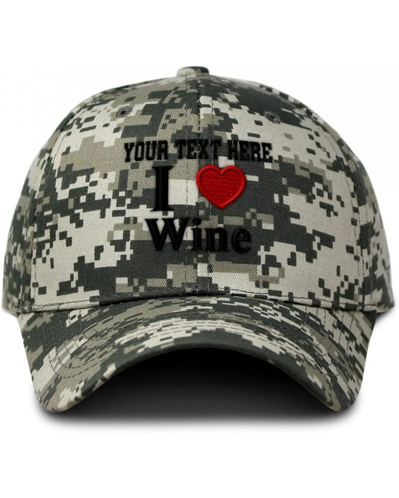 Custom Camo Baseball Cap I (Love) Wine Red Heart Hobbies Lovers Cotton Pixel Camo Personalized Text Here $13.44 Baseball Caps