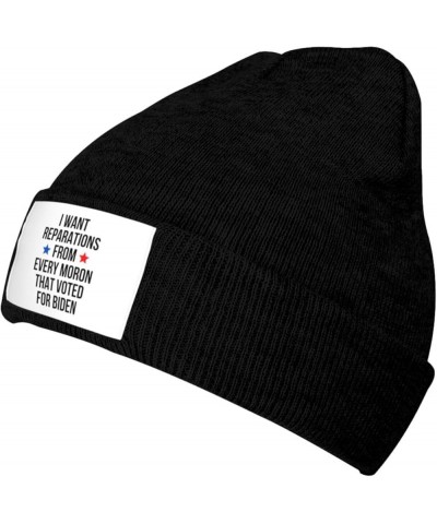 I Want Reparations from Every Moron That Voted for Biden Funny Gifts Beanie Hat Adult Skull Cap Knit Hat Black Black $9.79 Sk...