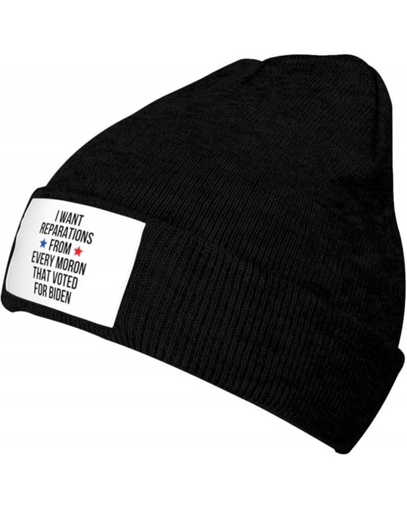 I Want Reparations from Every Moron That Voted for Biden Funny Gifts Beanie Hat Adult Skull Cap Knit Hat Black Black $9.79 Sk...