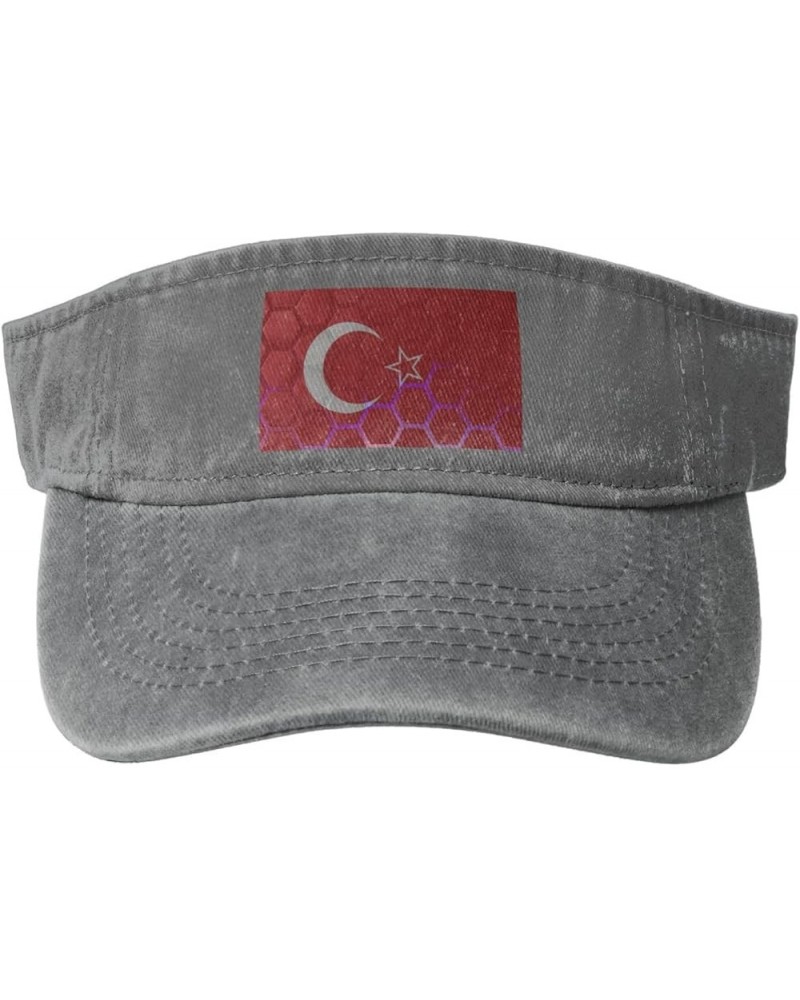 Flag of Hatay Sun Visor Hats for Women Men Adjustable Sports Sun Hats Cotton Golf Cap Gray $10.20 Visors