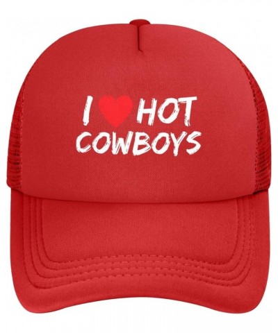 I Love Hot Cowboy Adjustable Outdoor Breathable Mesh Trucker Hat Style Baseball Cap Red $9.62 Baseball Caps