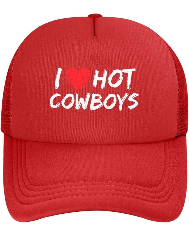 I Love Hot Cowboy Adjustable Outdoor Breathable Mesh Trucker Hat Style Baseball Cap Red $9.62 Baseball Caps