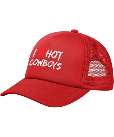 I Love Hot Cowboy Adjustable Outdoor Breathable Mesh Trucker Hat Style Baseball Cap Red $9.62 Baseball Caps