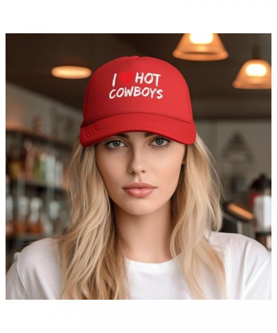 I Love Hot Cowboy Adjustable Outdoor Breathable Mesh Trucker Hat Style Baseball Cap Red $9.62 Baseball Caps