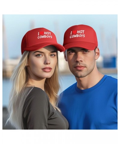 I Love Hot Cowboy Adjustable Outdoor Breathable Mesh Trucker Hat Style Baseball Cap Red $9.62 Baseball Caps