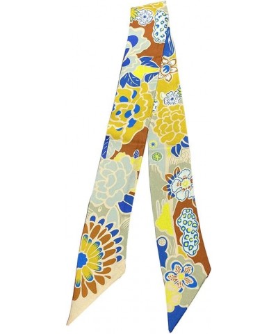 100% Mulberry silk Scarf Head Hair Ribbon Handbag Handle wrap Tie Bundle Scarf Neckerchief Scarf for women Flower Lemon Yello...