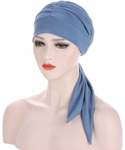 Muslim Women's Turban Hat,Hijab Cap Head Wrap Long Tail Knot Turban Hat Elastic Turban Head Wraps Blue $8.77 Skullies & Beanies