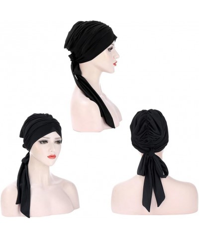 Muslim Women's Turban Hat,Hijab Cap Head Wrap Long Tail Knot Turban Hat Elastic Turban Head Wraps Blue $8.77 Skullies & Beanies