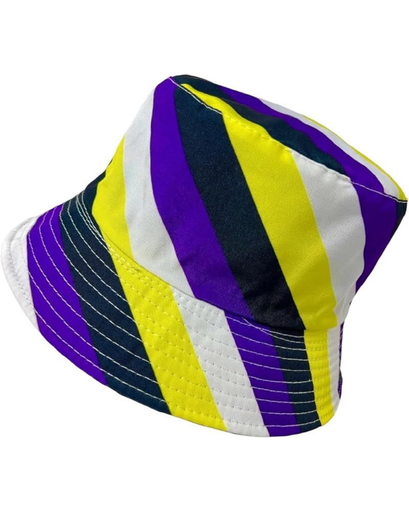 New! Pride Unisex Bucket Hat Reversible Double-Side-Wear Packable for Travel, Outdoors, and Beach Purple/Black/Yellow/White S...