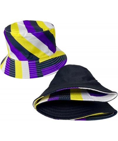 New! Pride Unisex Bucket Hat Reversible Double-Side-Wear Packable for Travel, Outdoors, and Beach Purple/Black/Yellow/White S...