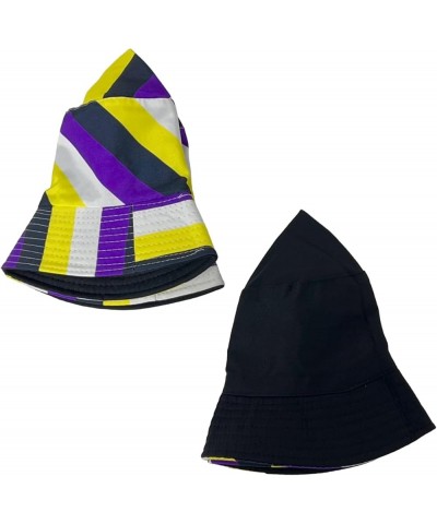 New! Pride Unisex Bucket Hat Reversible Double-Side-Wear Packable for Travel, Outdoors, and Beach Purple/Black/Yellow/White S...