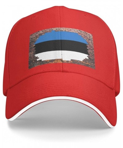 Brick Wall Estonia Flag Baseball Cap Red $10.07 Baseball Caps