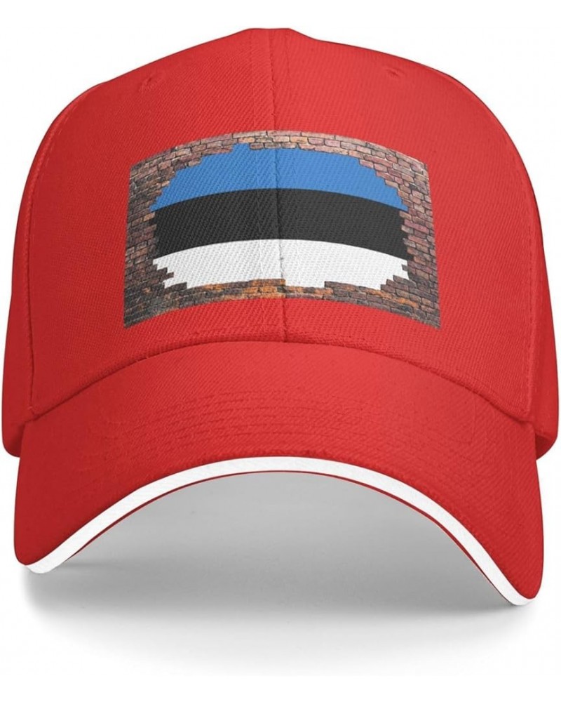 Brick Wall Estonia Flag Baseball Cap Red $10.07 Baseball Caps