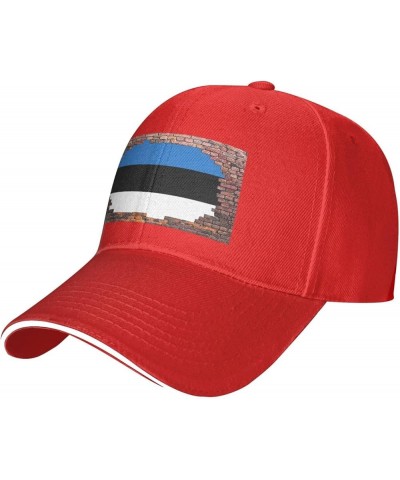 Brick Wall Estonia Flag Baseball Cap Red $10.07 Baseball Caps