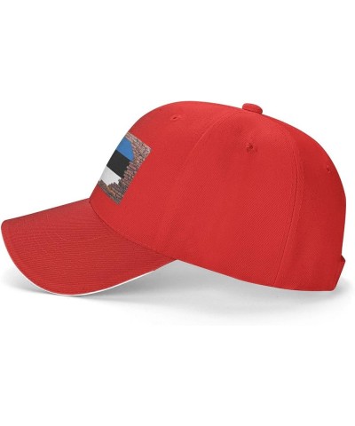 Brick Wall Estonia Flag Baseball Cap Red $10.07 Baseball Caps