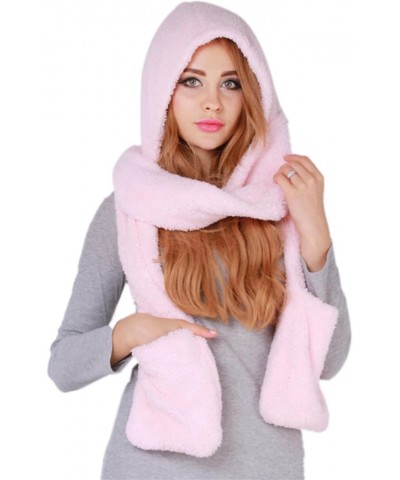 Winter Warm Women Hooded Scarf Cute Thicken Hoodie Gloves Pocket Hat Long Scarf Wraps for Cold Weather(Black) Pink $9.10 Scarves