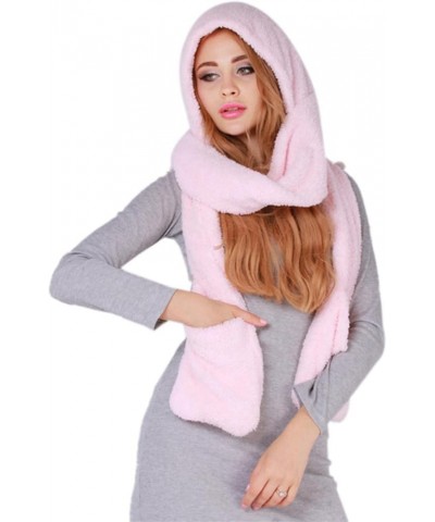 Winter Warm Women Hooded Scarf Cute Thicken Hoodie Gloves Pocket Hat Long Scarf Wraps for Cold Weather(Black) Pink $9.10 Scarves