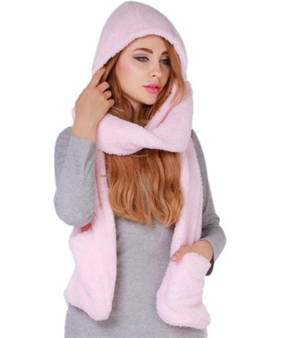 Winter Warm Women Hooded Scarf Cute Thicken Hoodie Gloves Pocket Hat Long Scarf Wraps for Cold Weather(Black) Pink $9.10 Scarves