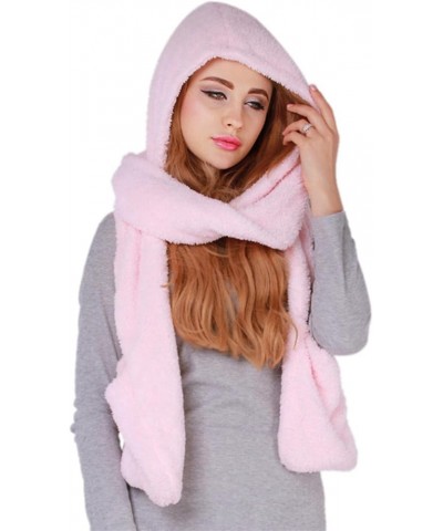 Winter Warm Women Hooded Scarf Cute Thicken Hoodie Gloves Pocket Hat Long Scarf Wraps for Cold Weather(Black) Pink $9.10 Scarves