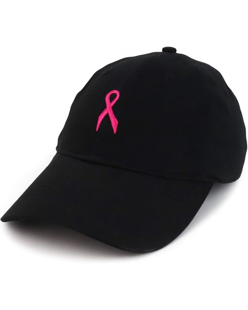 Small Breast Cancer Awareness Ribbon Embroidered Brushed Cotton Cap Black $15.00 Baseball Caps