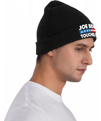 Joe Biden Touched Me Knit Hats Winter Warm Chunky Beanie Hat for Men Women Black $14.83 Skullies & Beanies