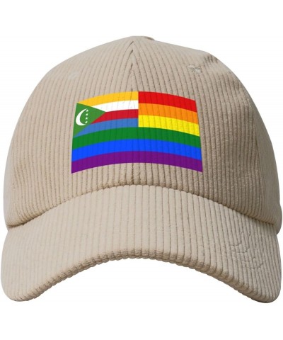 The Comoros Rainbow Flag Corduroy Baseball Caps for Women Men Adjustable Dad Hat Beige $11.55 Baseball Caps