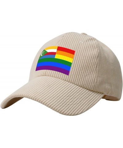 The Comoros Rainbow Flag Corduroy Baseball Caps for Women Men Adjustable Dad Hat Beige $11.55 Baseball Caps