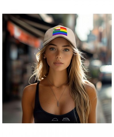 The Comoros Rainbow Flag Corduroy Baseball Caps for Women Men Adjustable Dad Hat Beige $11.55 Baseball Caps