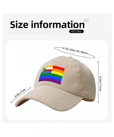 The Comoros Rainbow Flag Corduroy Baseball Caps for Women Men Adjustable Dad Hat Beige $11.55 Baseball Caps