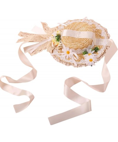 Panama Hat Handmade Sunhat Lace Decorated Pastoral Style Tea Party for Women Miss Panama Hat Sunhat with Ribbon Beige $12.73 ...