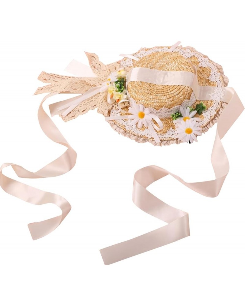 Panama Hat Handmade Sunhat Lace Decorated Pastoral Style Tea Party for Women Miss Panama Hat Sunhat with Ribbon Beige $12.73 ...