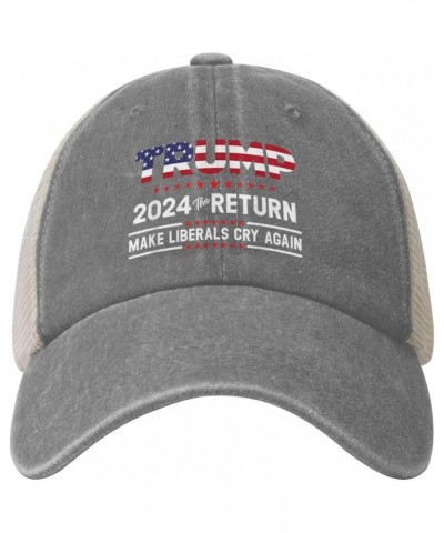 Donald Trump 2024 The Return Make Liberals Cry Again Trump Lovers Gifts Cowboy Hat Adult Mesh Baseball Cap Black Gray $8.84 B...