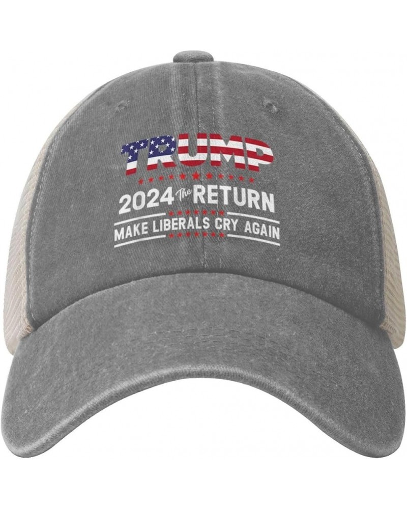 Donald Trump 2024 The Return Make Liberals Cry Again Trump Lovers Gifts Cowboy Hat Adult Mesh Baseball Cap Black Gray $8.84 B...