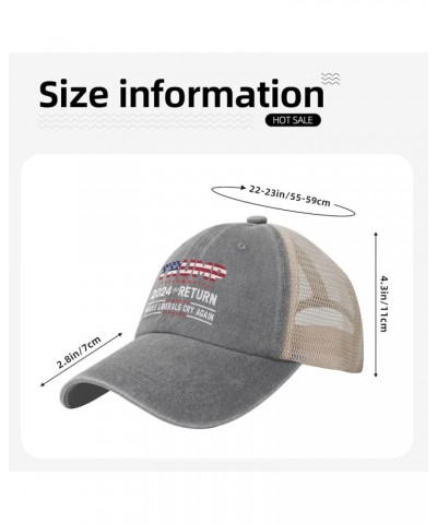 Donald Trump 2024 The Return Make Liberals Cry Again Trump Lovers Gifts Cowboy Hat Adult Mesh Baseball Cap Black Gray $8.84 B...