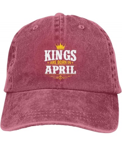 Kings are Born in April Dad Hat Vintage Baseball Cap for Men Women Hats Gifts Trucker Caps Red $12.97 Baseball Caps