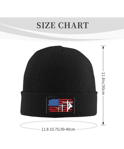 American Flag Lineman Beanie Hats Soft Stretch Beanie Cap Winter Warm Man Womens Knitted Cap Black $14.37 Skullies & Beanies