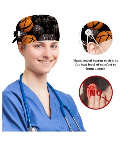 Tie Back Scrub Hat with Hair Scrunchy, 1 Pack, Bouffant Cap with Button and Sweatband, Basketball Seamless Pattern $10.21 Sku...