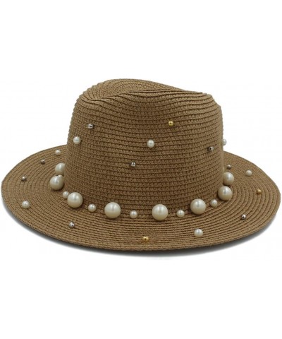 Panama Hat Straw Hat Sun Hat Female Summer Beach Hat Large Foldable Soft Hat Women's Hat Hat with Pearl Decoration Coffee $17...