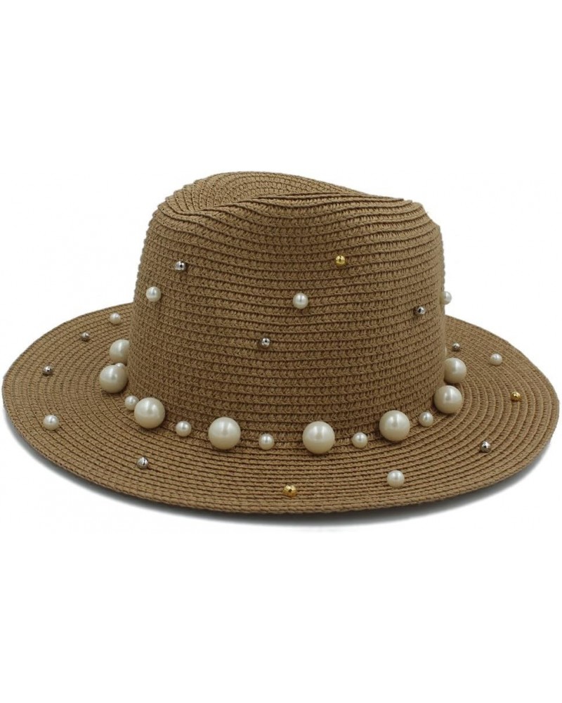 Panama Hat Straw Hat Sun Hat Female Summer Beach Hat Large Foldable Soft Hat Women's Hat Hat with Pearl Decoration Coffee $17...